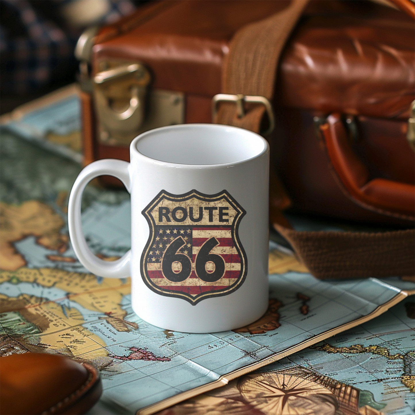 Route 66 Mug, Vintage Travel Mug, USA Souvenir Coffee Cup 11oz, American Road Trip Gift, Classic Highway Ceramic Mug, Unique Gift Idea