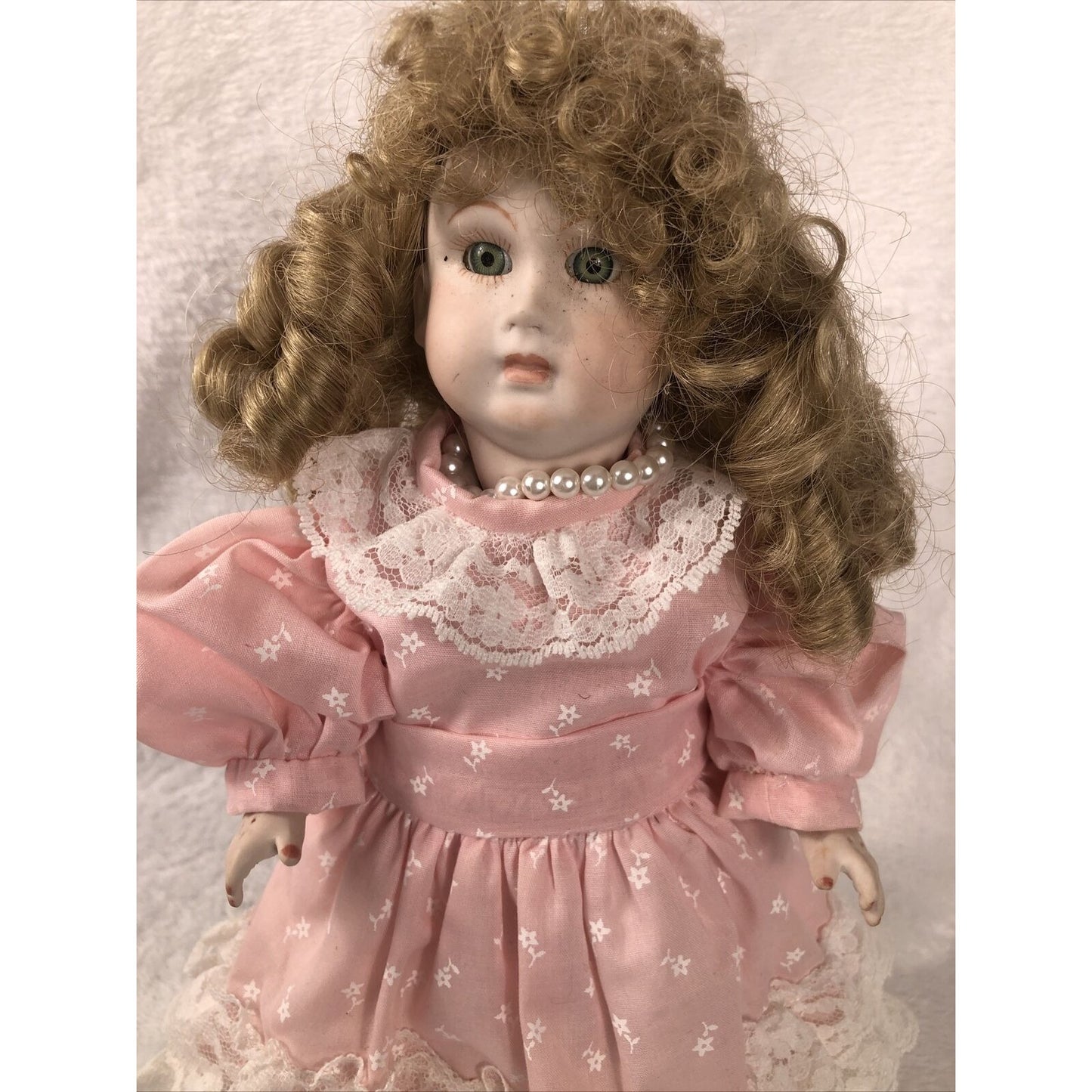 Vintage Porcelain Doll Bobble Head Movable Arms Legs / Stand