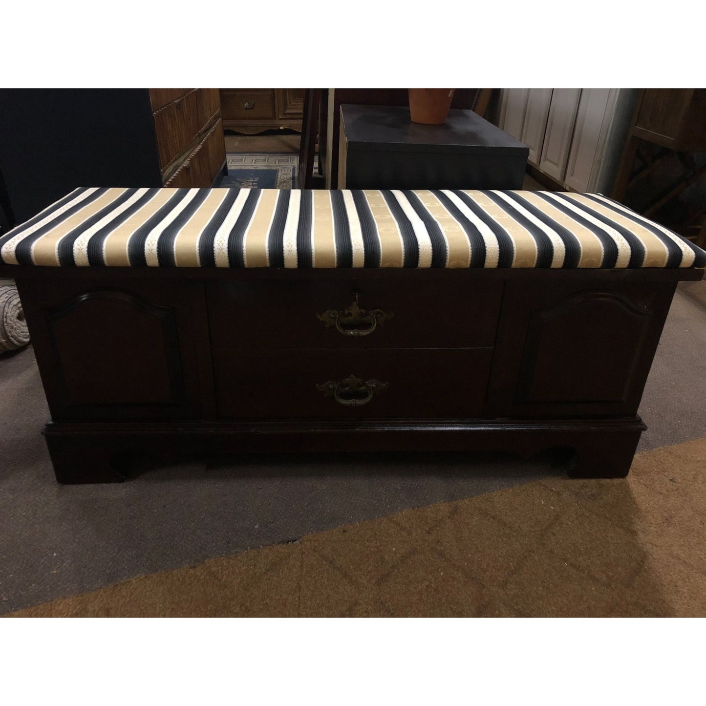 Lane Cedar Chest, Stripped Cushion, Vintage Storage Trunk