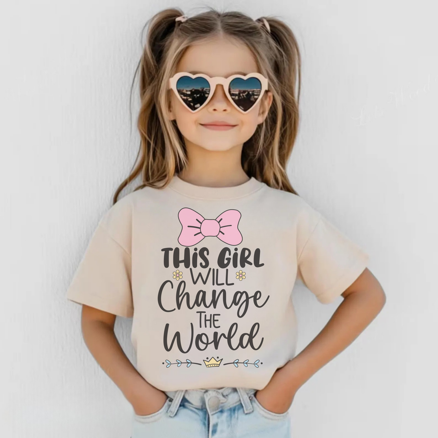 Inspirational Kids Tee, Girls Empowerment Shirt, Heart Sunglasses Outfit, Motivational Toddler Wear, Cute Bow Graphic, Empower Kids