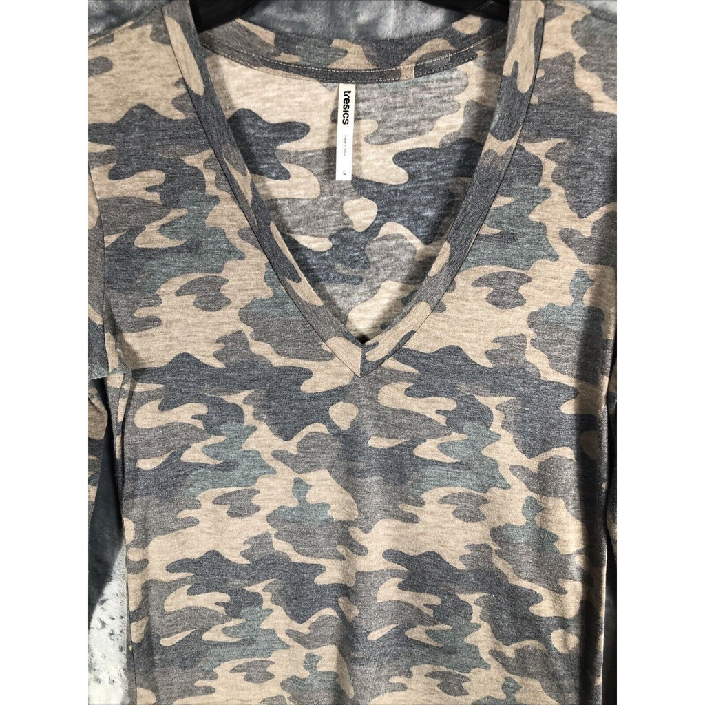Tresics Top Camouflage Shirt Woman’s V-neck Long Sleeve Tee Shirt Adult Large