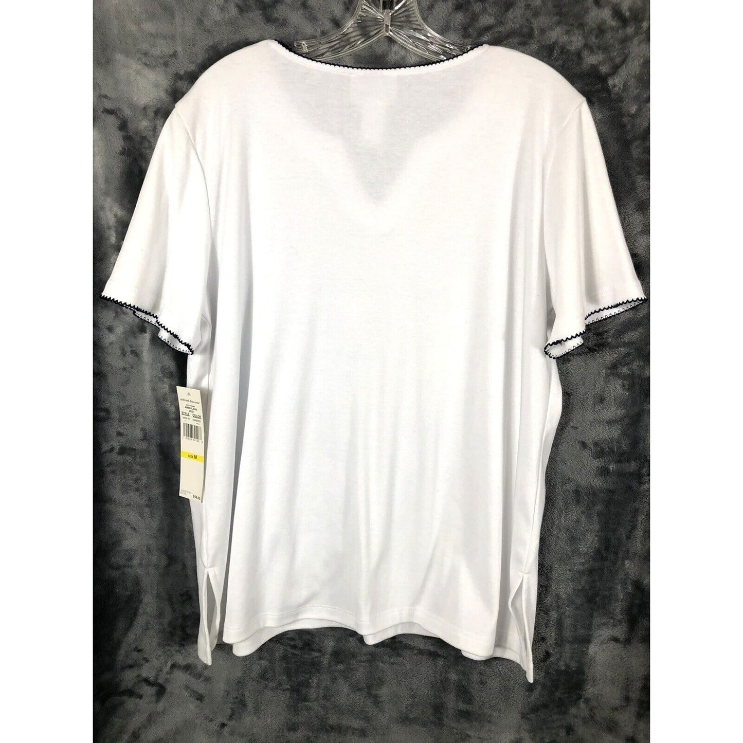 Alfred Dunner Top Woman's Medium Fireworks White Jewel Embellishment Shirt