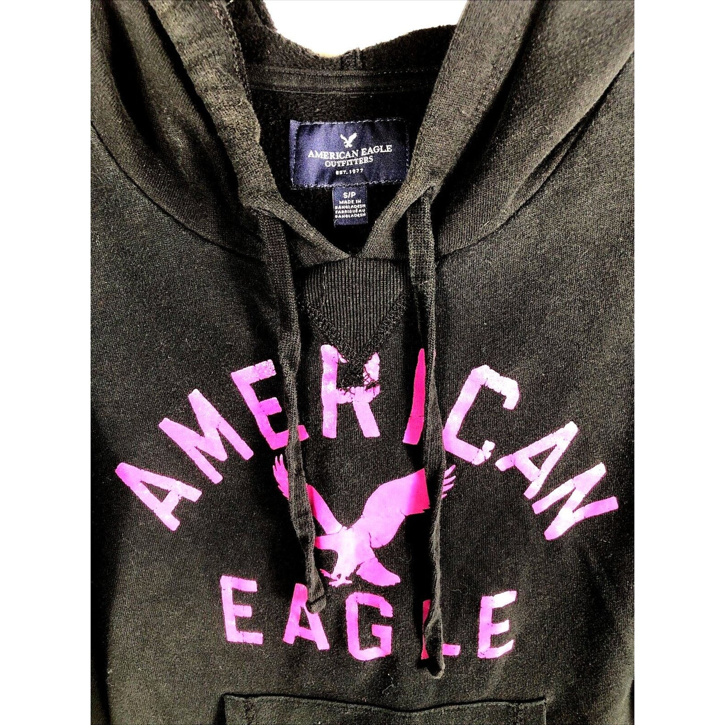 American Eagle Women’s Hoodie Black And Pink Size Small Sweatshirt