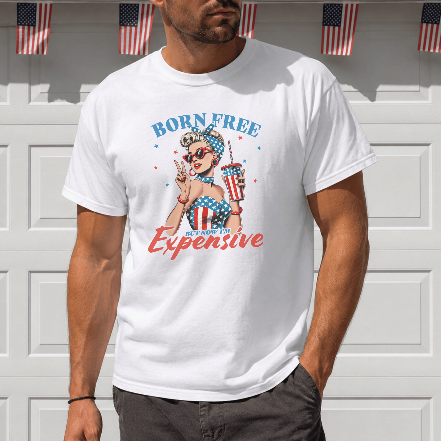 Retro American Pop Art T-Shirt, Vintage Patriotic Graphic Tee, USA Flag Fashion, Fun Gift for Her, High Quality Comfortable Top