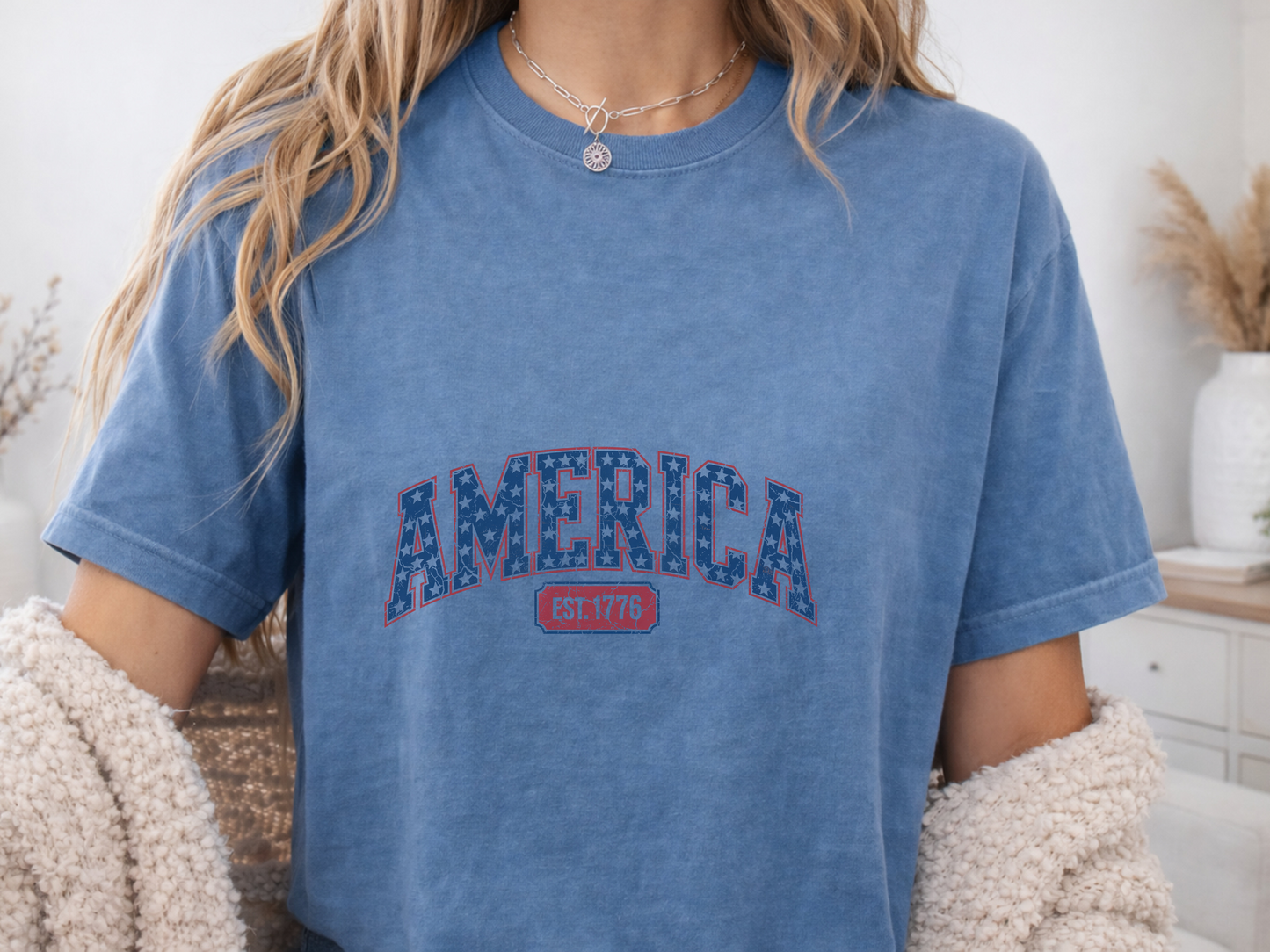 America EST. 1776 T-Shirt, Patriotic Graphic Tee, USA Independence Day Shirt, Vintage Style Gift, American Themed Apparel, Star Print Top