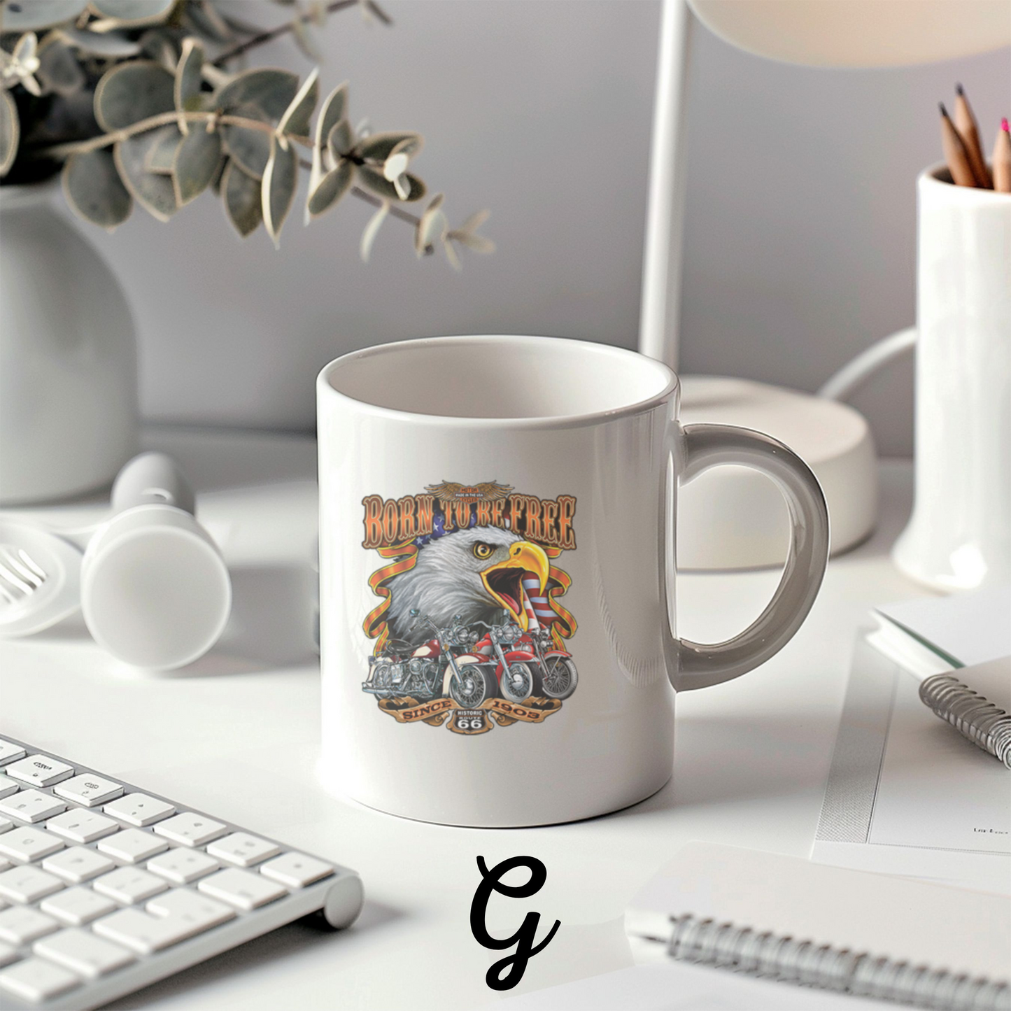 Customized Ceramic Mug, Motorcycle Design Coffee Cup, Gift for Motorcycle Lovers, Freedom Eagle Art, Personalized Drinkware