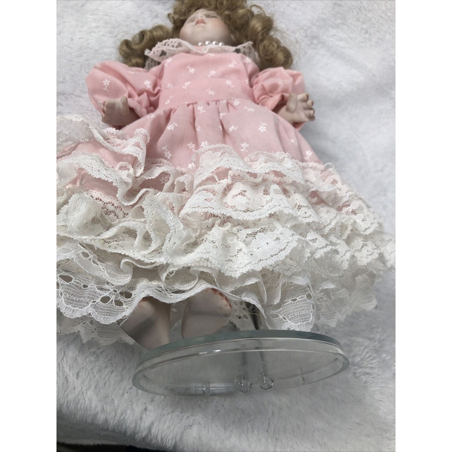 Vintage Porcelain Doll Bobble Head Movable Arms Legs / Stand
