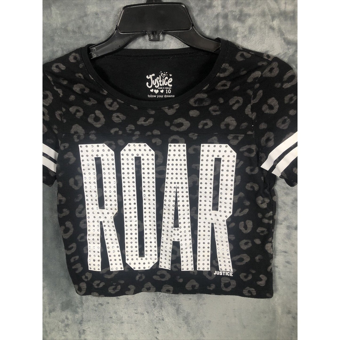 Justice Follow Your Dreams Girls T-Shirt Black Size 10 Roar Justice Studded