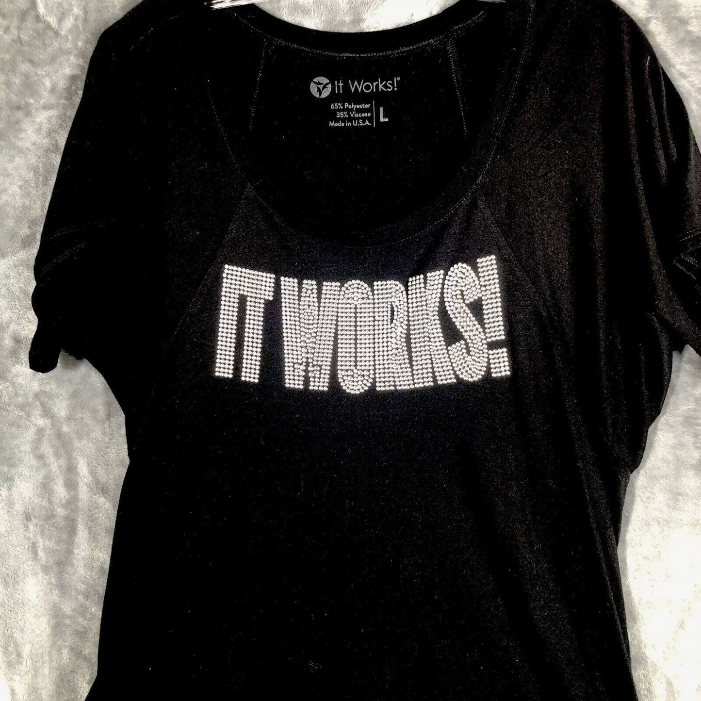 It Works Bling Women's T Shirt Black Studded Silver It Works Size L Shirt