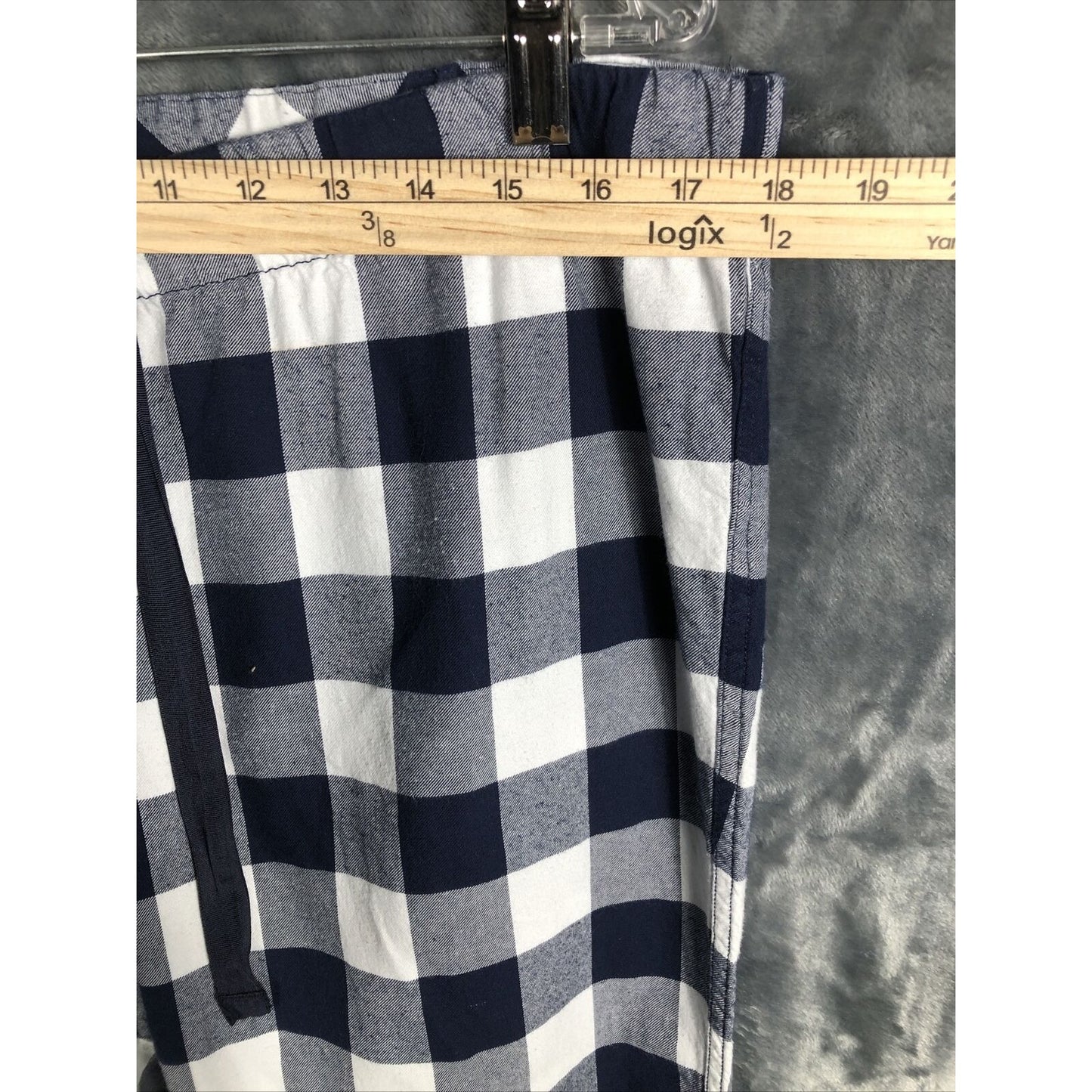 J Crew pajamas pants Woman’s L 100% cotton weave flannel check navy blue