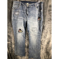 Vintage Distressed Womans Jeans Blue Denim With Floral Patchwork