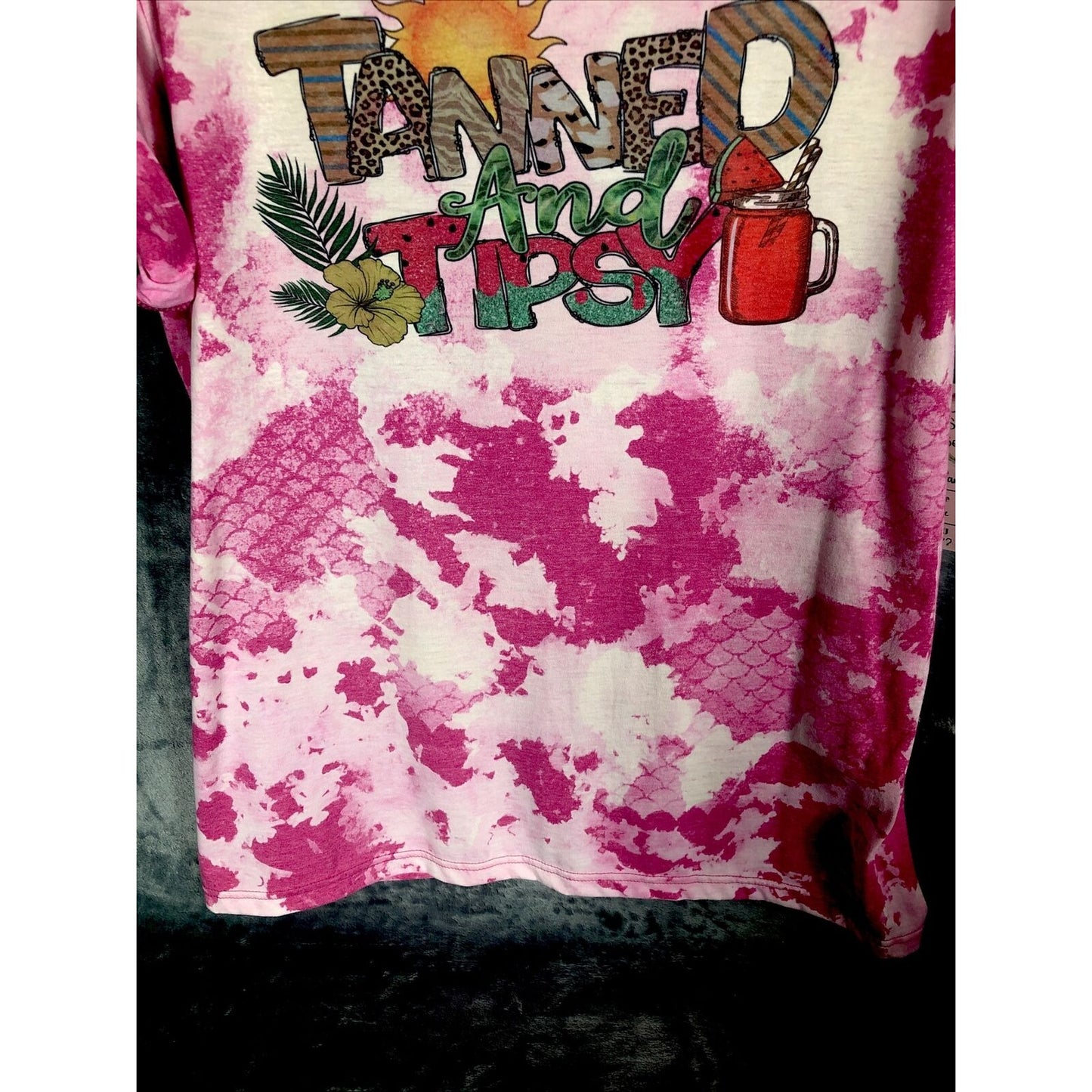 Tanned & Tipsy Shirt Women’s Pink Mermaid Style Handmade Adult Size Large T-Shirt