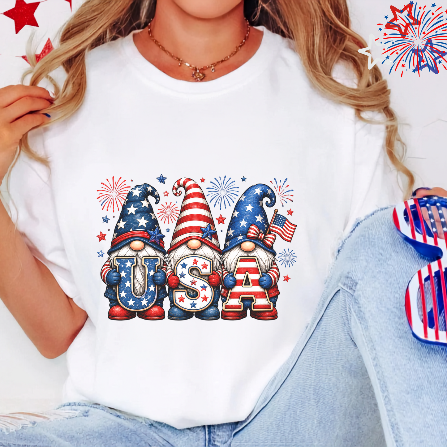 Patriotic Gnome T-Shirt, Fourth of July Tee, USA Themed Apparel, Red White Blue Gnome Shirt, American Pride Gift, Comfortable Cotton Tee