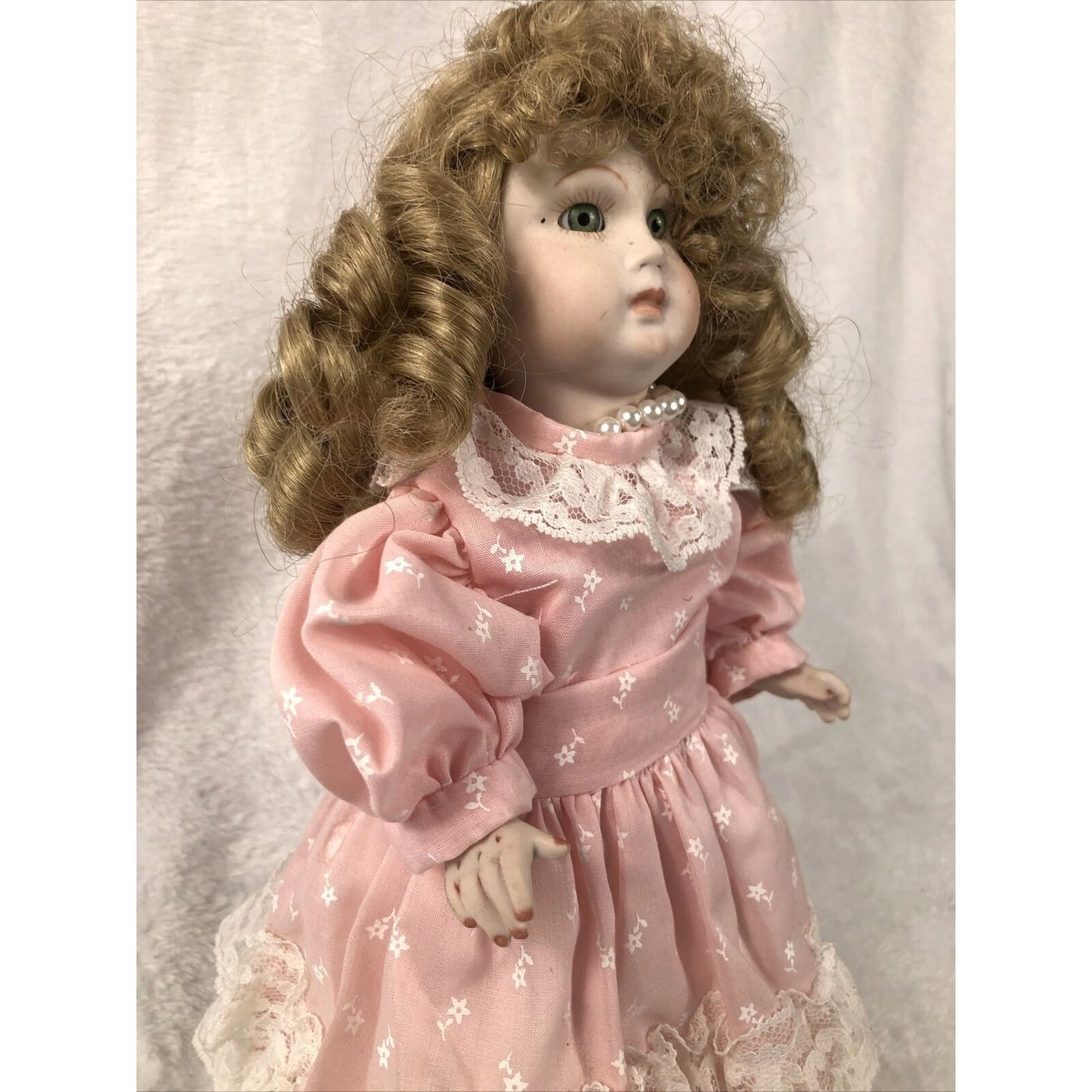 Vintage Porcelain Doll Bobble Head Movable Arms Legs / Stand