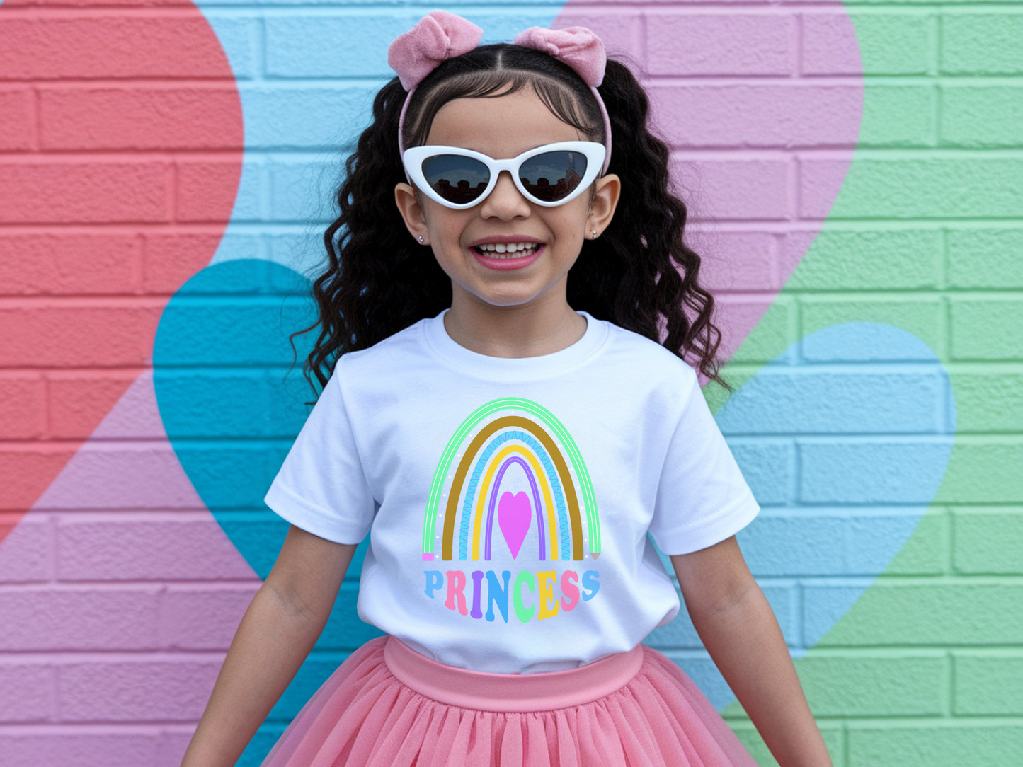 Kids Rainbow T-Shirt, Cute Princess Tee, Girls Graphic Tee, Colorful Kids Shirt, Fun Children's Apparel, Rainbow Heart Shirt, Gift for Girls