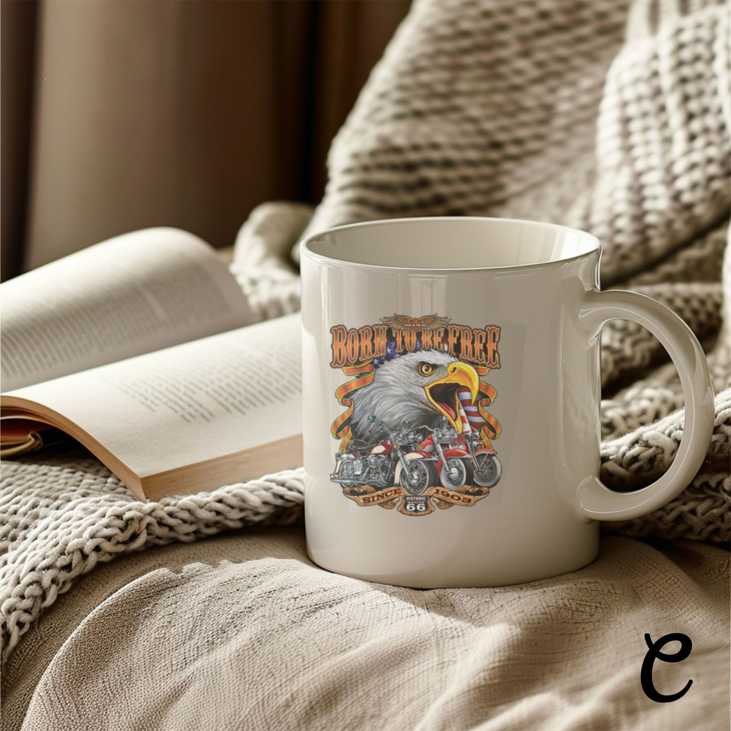 Customized Ceramic Mug, Motorcycle Design Coffee Cup, Gift for Motorcycle Lovers, Freedom Eagle Art, Personalized Drinkware