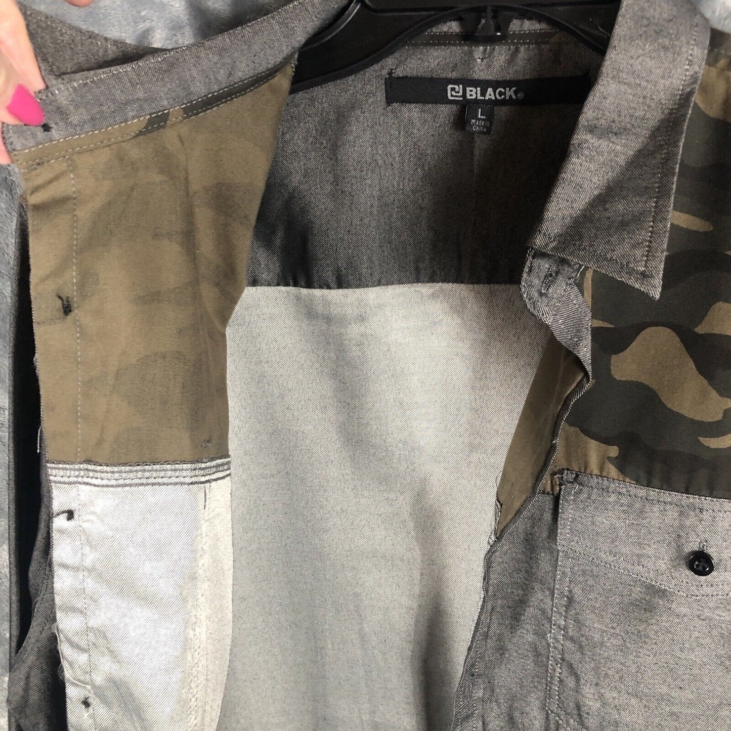 Black Camouflage Men’s Slim Gray Shirt Size Large