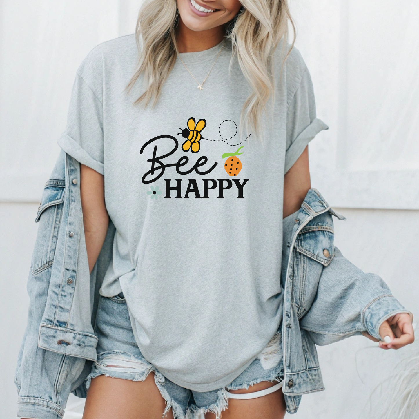 Bee Happy Graphic Tee, Inspirational T-Shirt, Cute Bee Design, Positive Vibes Shirt, Casual Summer Top, Gift for Her, Fun Ladybug Print