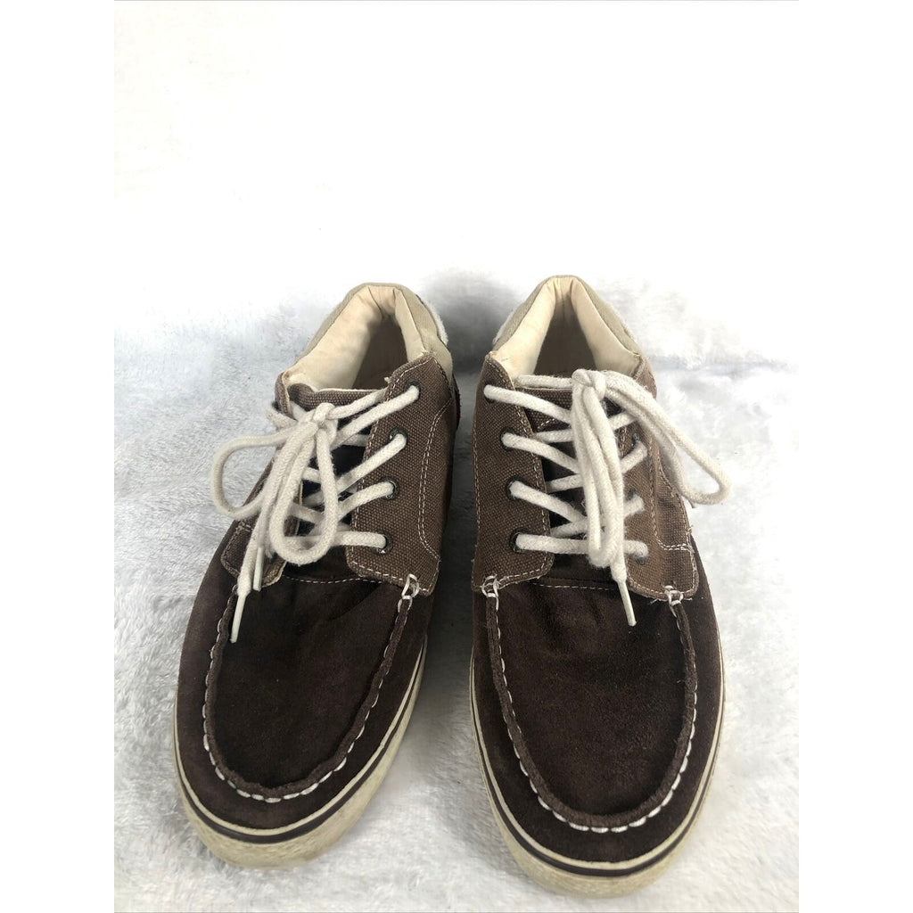 GBX Mens Boat Shoes 10M Casual Slip On Moc Toe Brown Leather Comfort Flats