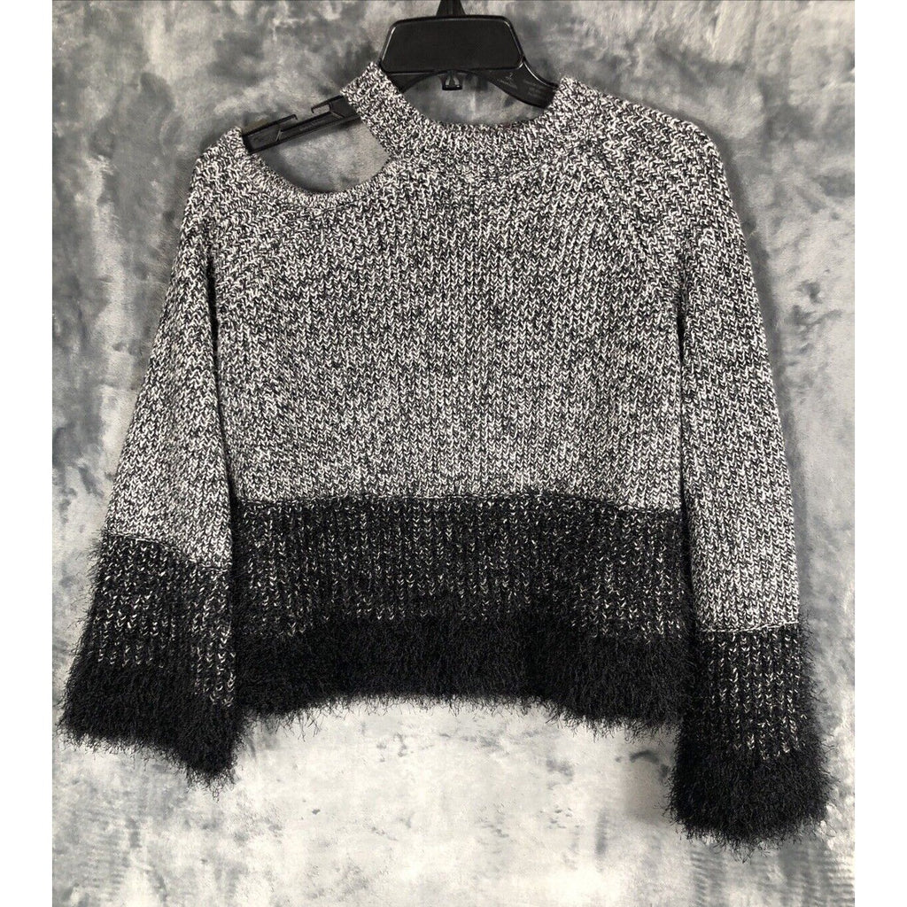 1. State Ladies Black and White Sweater Fuzzy Trim Sleeves and Waist Size Small