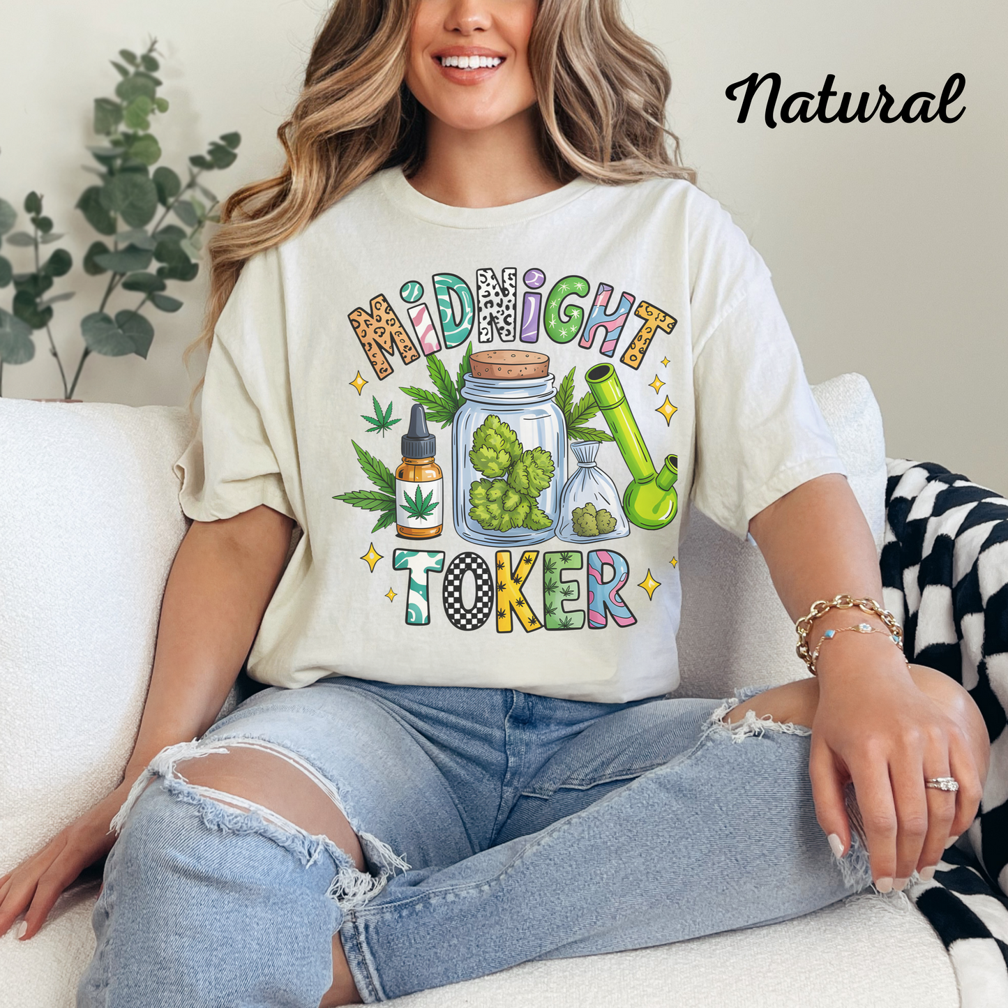 Midnight Toker Unisex T‑Shirt, Cannabis Graphic Tee, Weed Leaf Art Shirt, Stoner Streetwear, Night Aesthetic Shirt