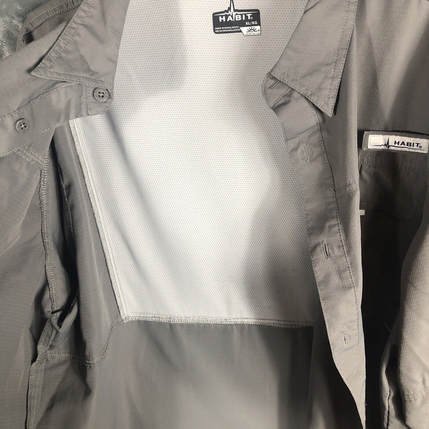 Habit Shirt Mens Extra Large Gray Long Sleeve Vented Fishing Outdoor Upf 40+