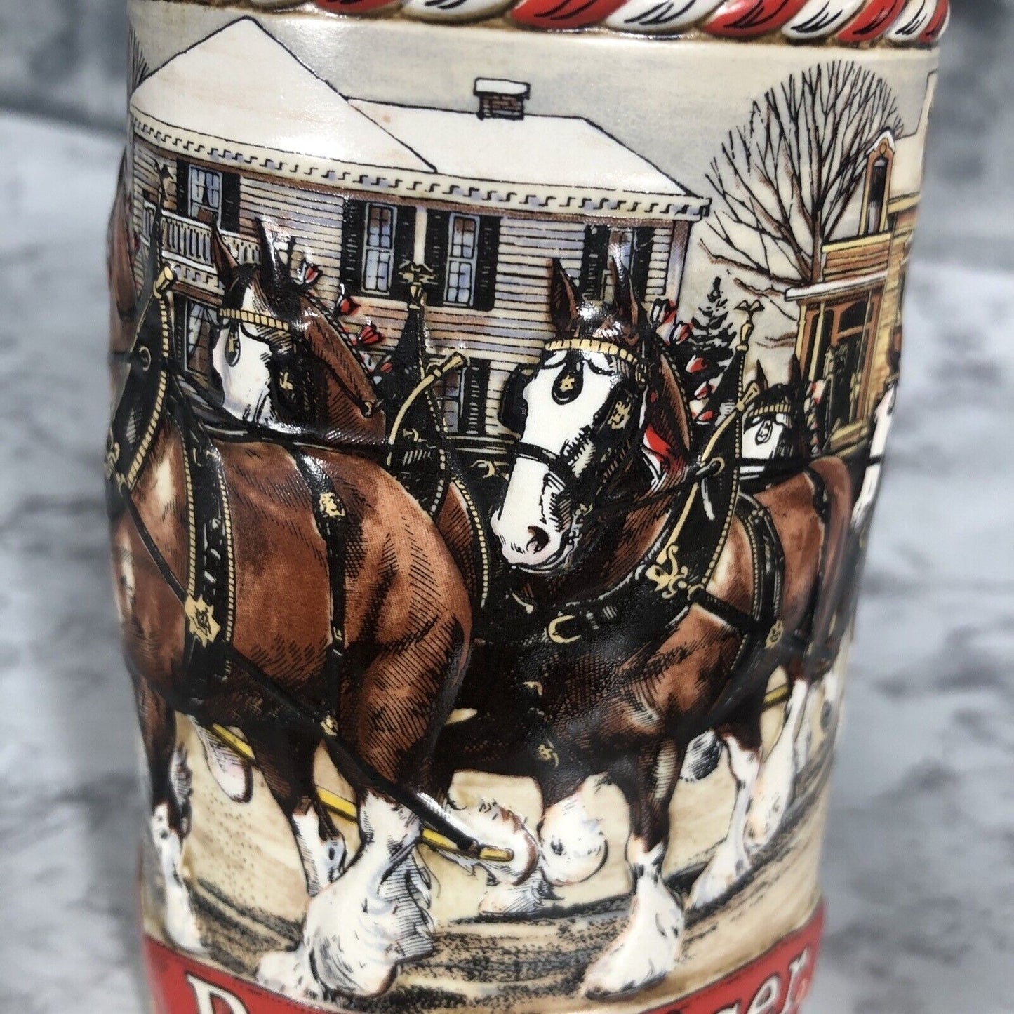 Anheuser-Busch Budweiser Clydesdale Holiday Ceramic Beer Stein 1986 "B" Series