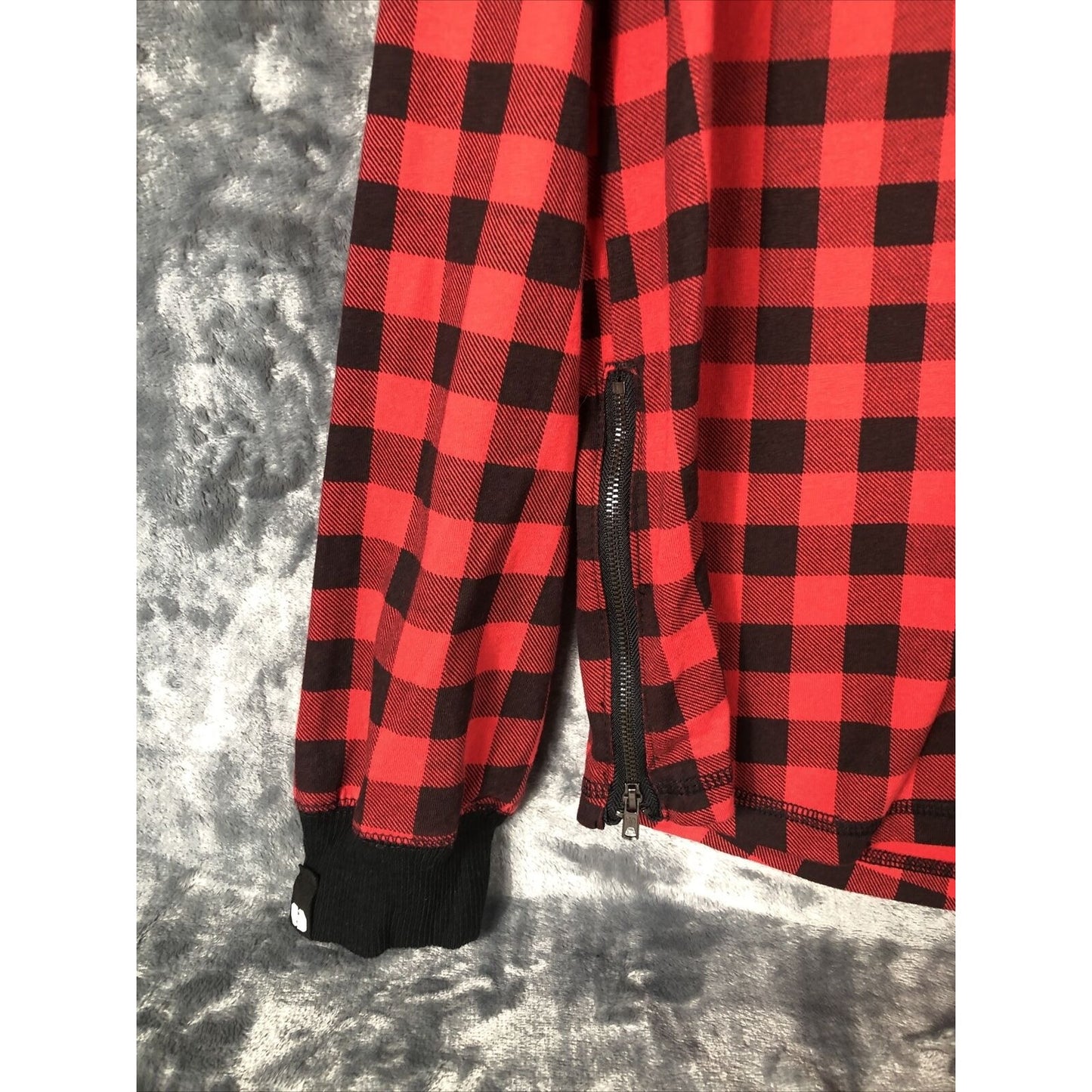 Red & Black Plaid Hoodie Men’s Large Long Sleeve With Side Zippers