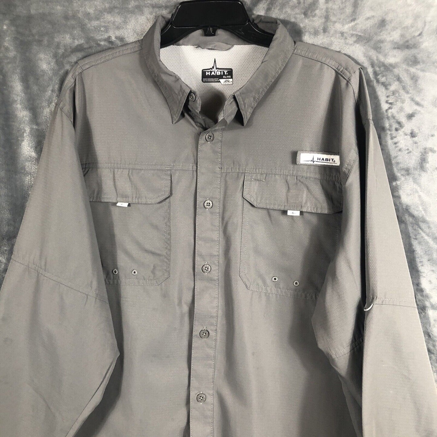 Habit Shirt Mens Extra Large Gray Long Sleeve Vented Fishing Outdoor Upf 40+