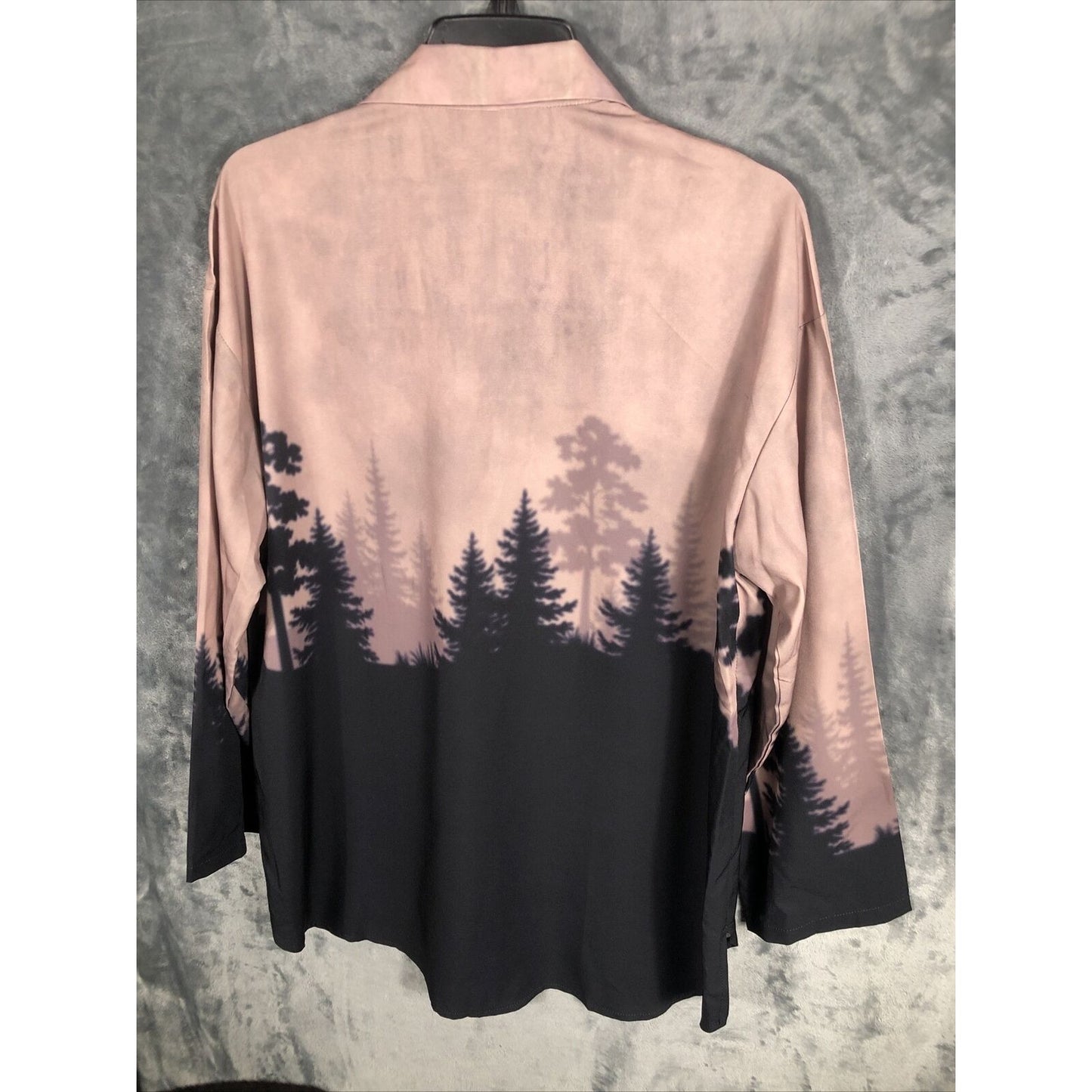 Noracora Womens Long Sleeve Button-Up Shirt With Forest Print