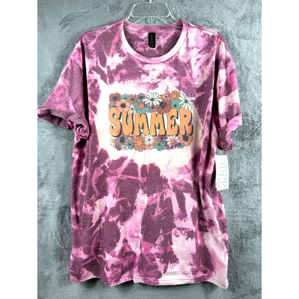Gildan Womans Shirt Floral Tie-Dye Summer T-Shirt X-Large Beach Lake Vibes Top
