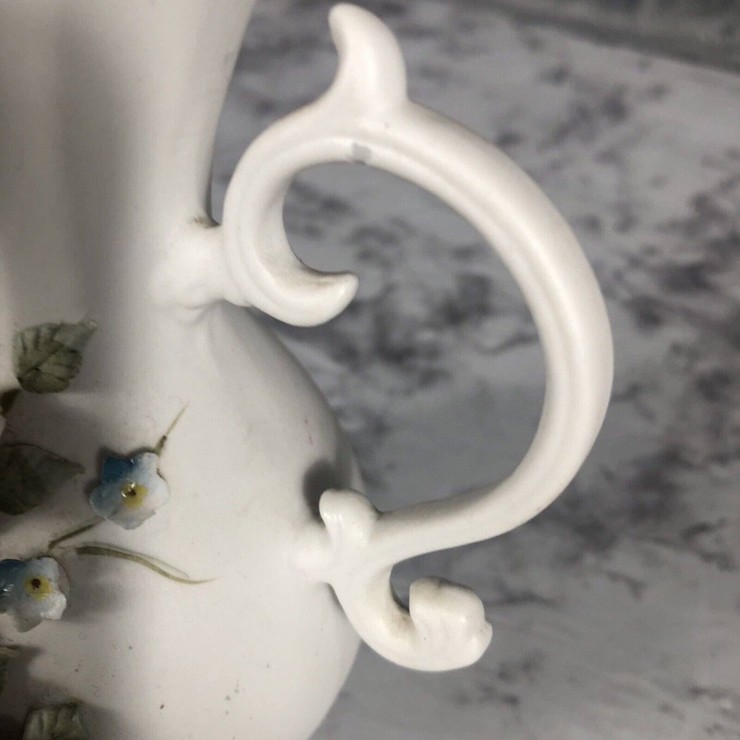 Lefton China 3D Rose Blue Flowers Pitcher 6"h Vase 4.25"h Vintage