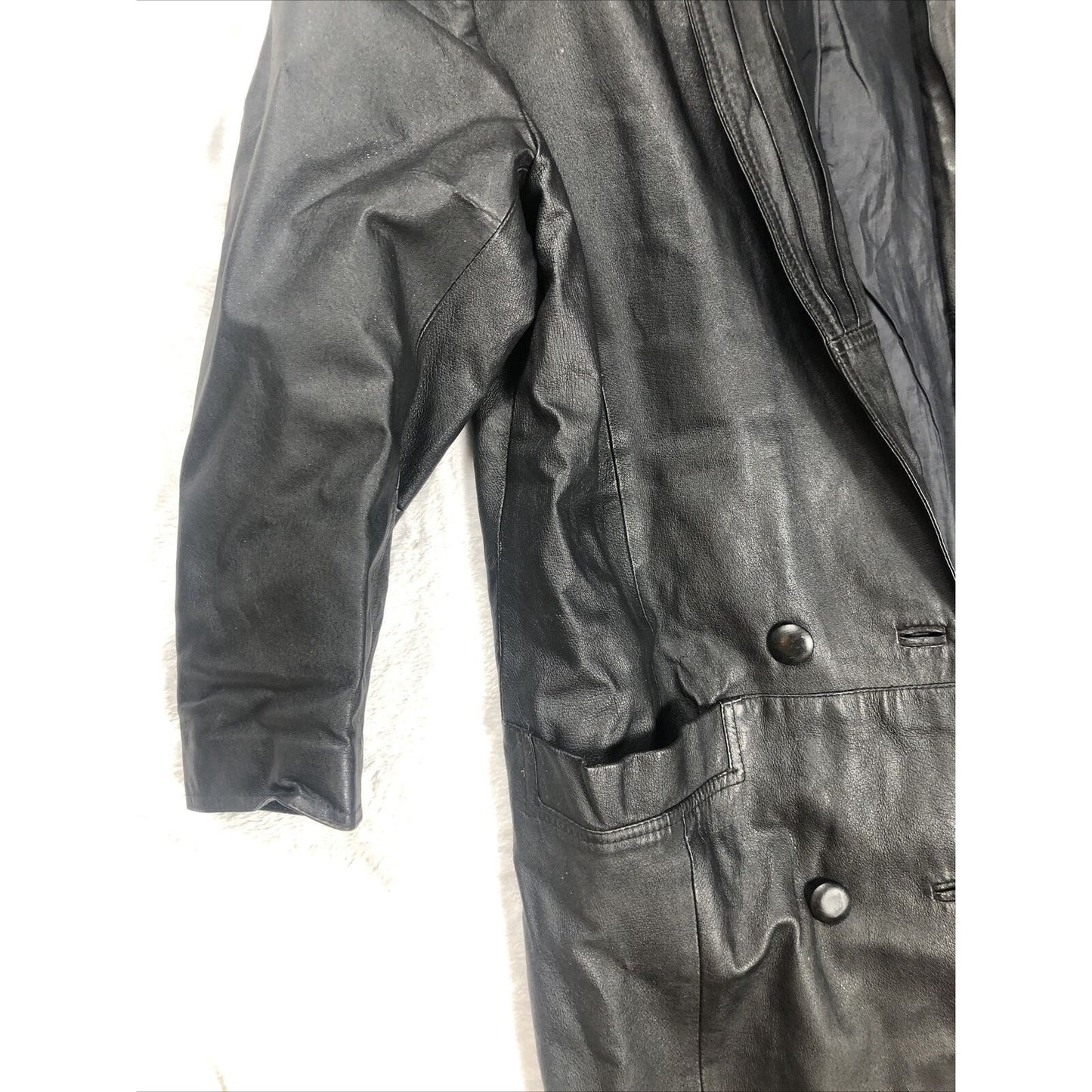 Vintage 80's G-III Black Leather Long Trench Coat Women's Small Long
