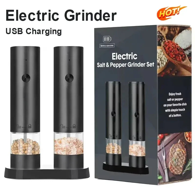USB Rechargeable Electric Salt & Pepper Grinder – Adjustable for Salt, Pepper, Grains & Beans