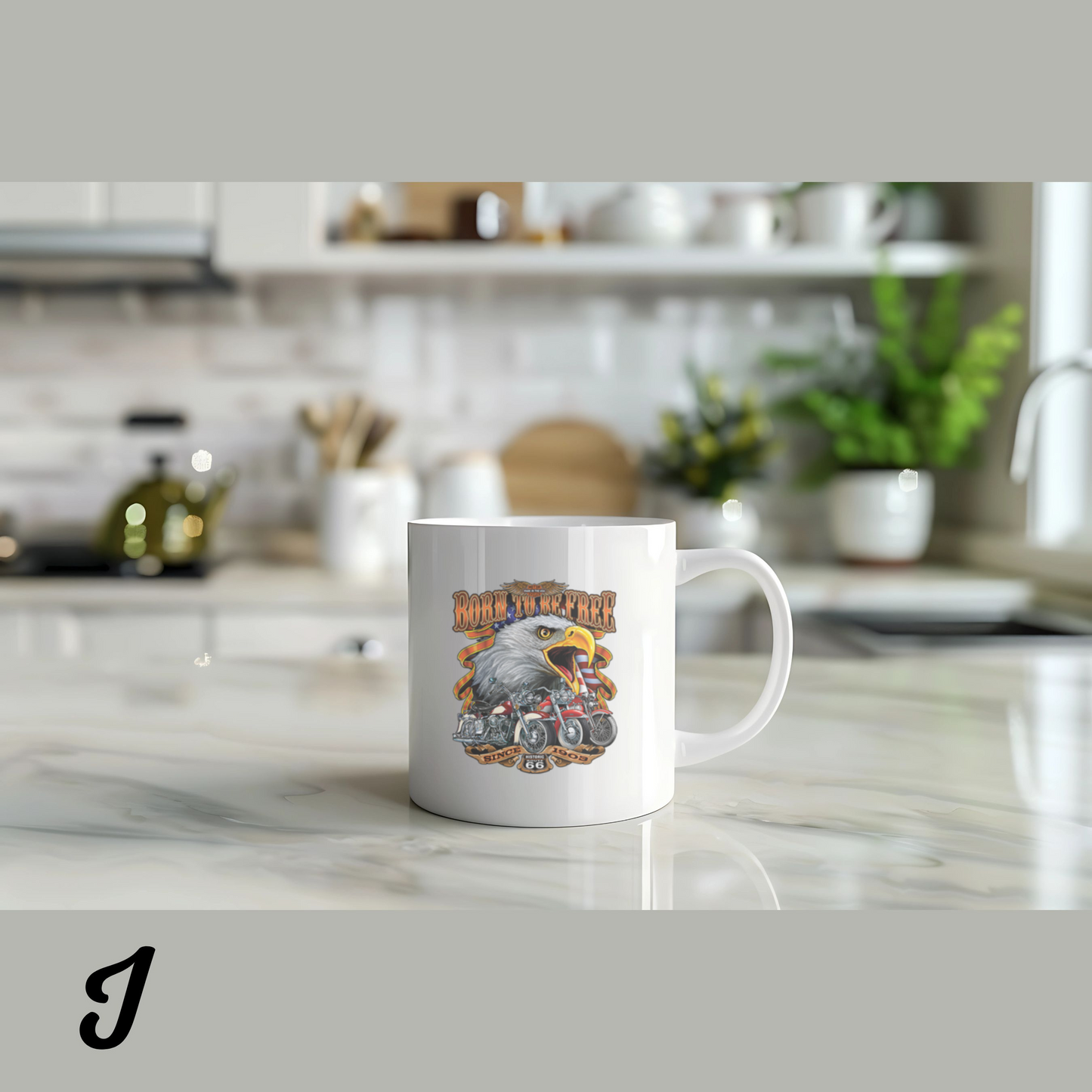 Customized Ceramic Mug, Motorcycle Design Coffee Cup, Gift for Motorcycle Lovers, Freedom Eagle Art, Personalized Drinkware
