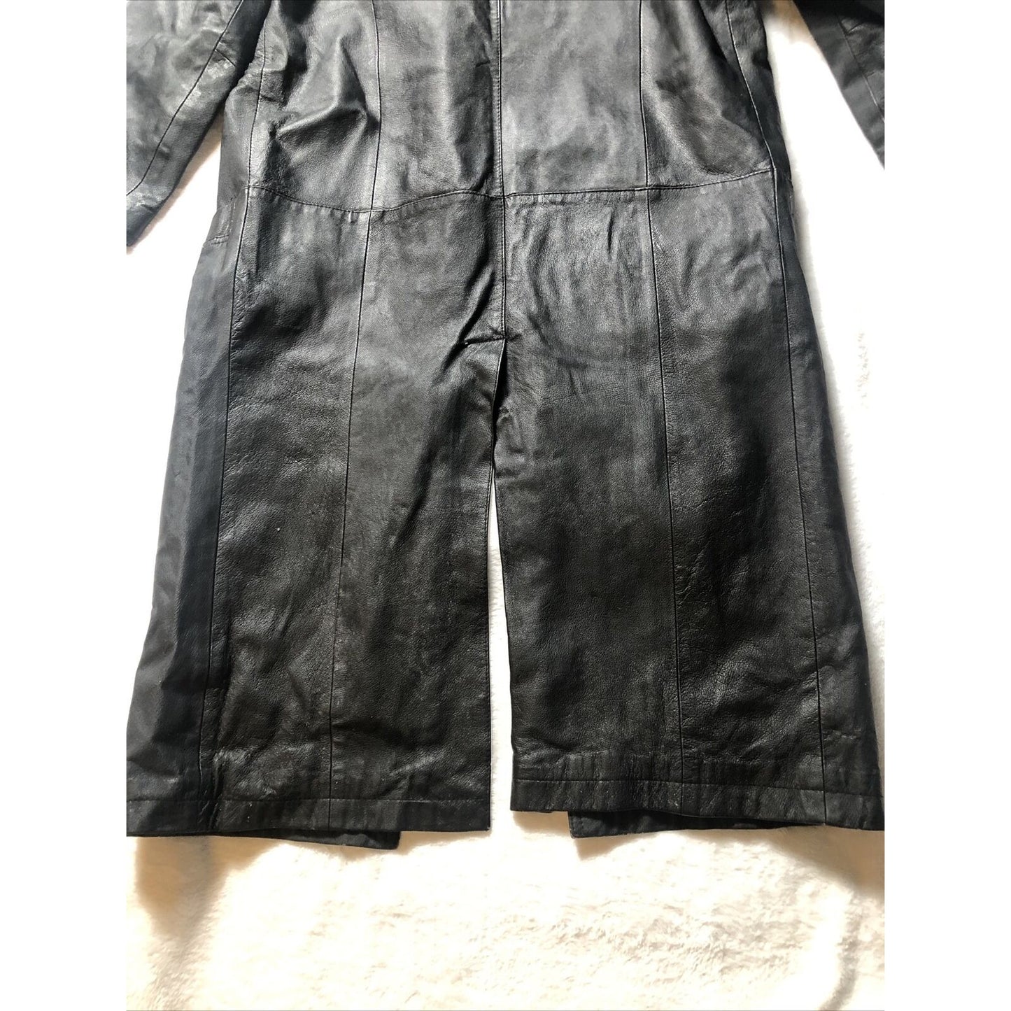 Vintage 80's G-III Black Leather Long Trench Coat Women's Small Long