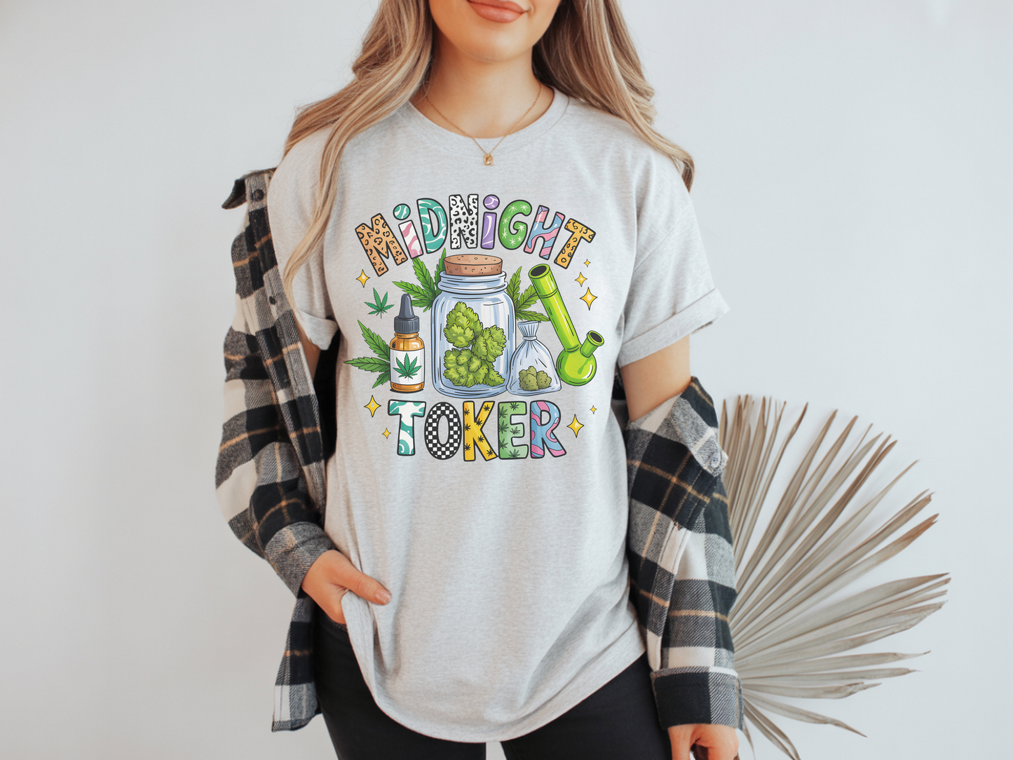 Midnight Toker Unisex T‑Shirt, Cannabis Graphic Tee, Weed Leaf Art Shirt, Stoner Streetwear, Night Aesthetic Shirt