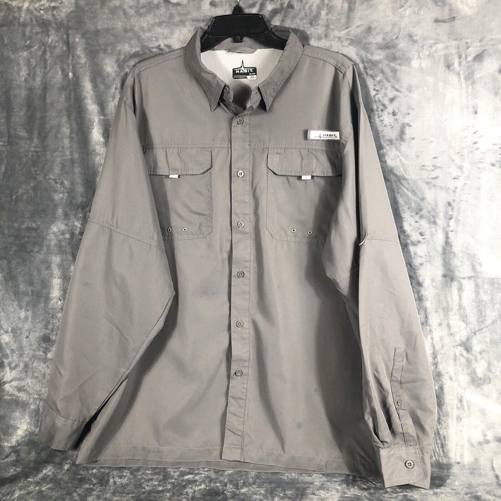 Habit Shirt Mens Extra Large Gray Long Sleeve Vented Fishing Outdoor Upf 40+