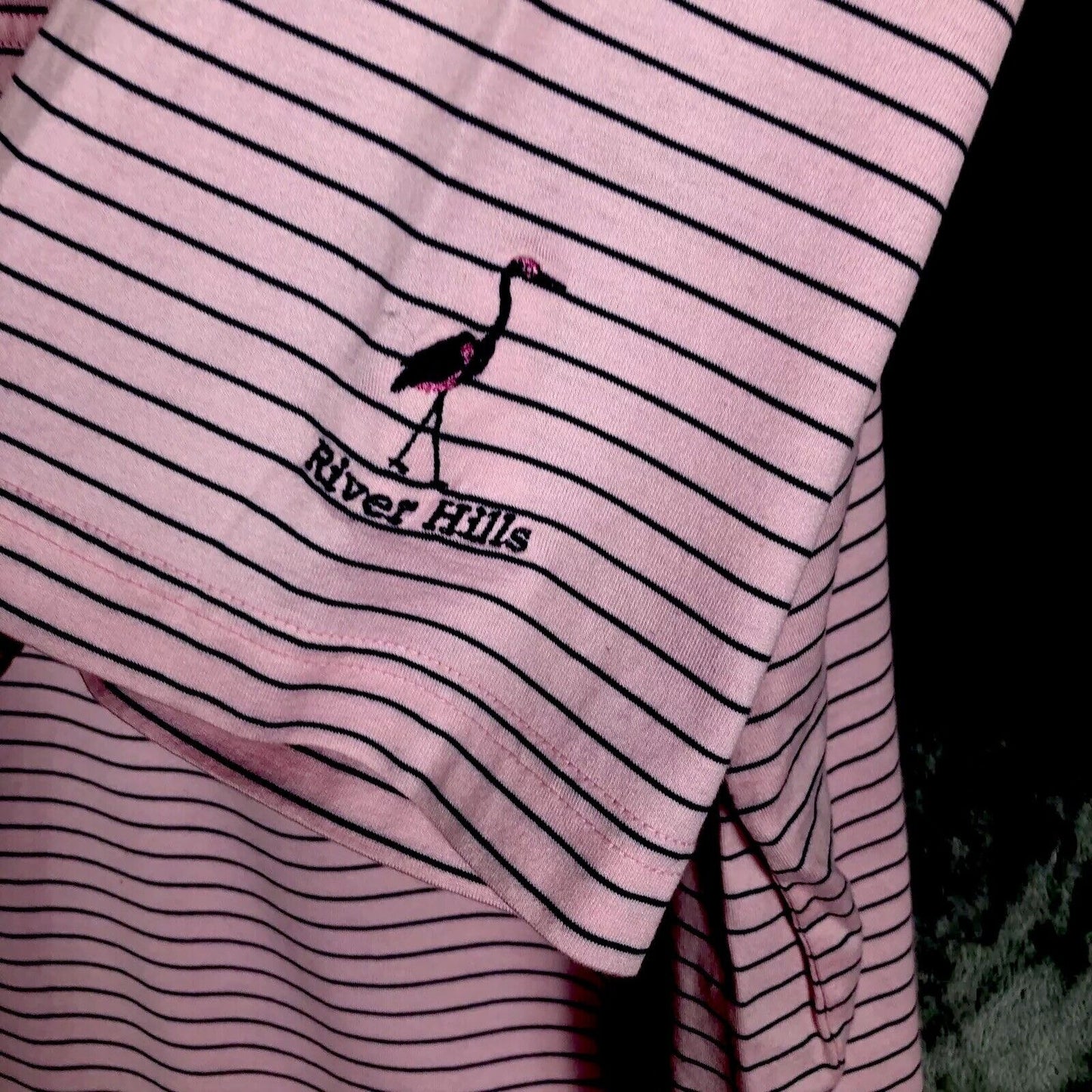 Peter Millar Polo Golf Shirt Pink Stripped ￼Extra-Large River Hills Logo
