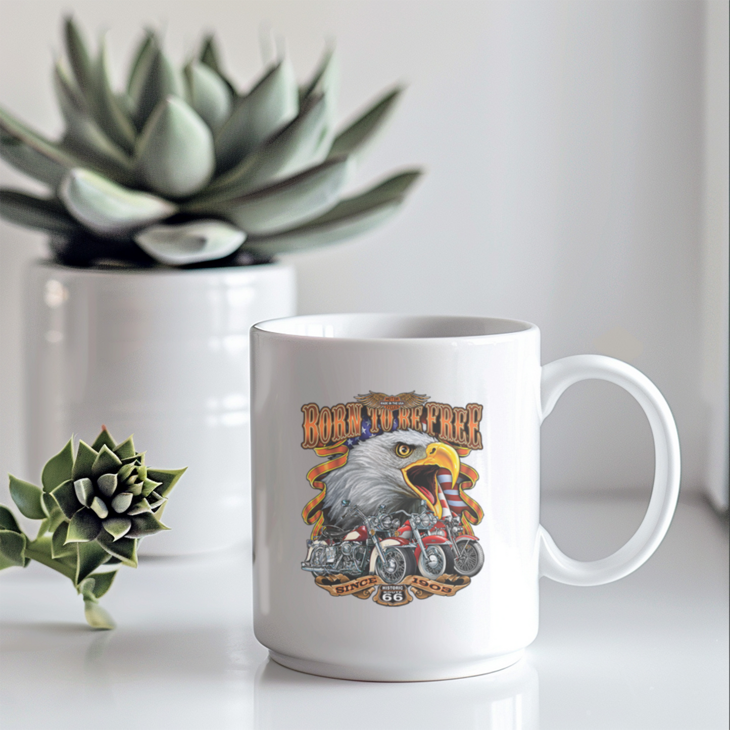 Customized Ceramic Mug, Motorcycle Design Coffee Cup, Gift for Motorcycle Lovers, Freedom Eagle Art, Personalized Drinkware