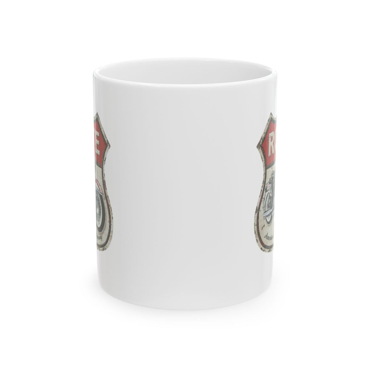 Motorcycle Enthusiast Gift, Route 66 Ceramic Coffee Mug, Americana Road Trip Decor, Personalized Mug for Bikers, Highway Travel Souvenir