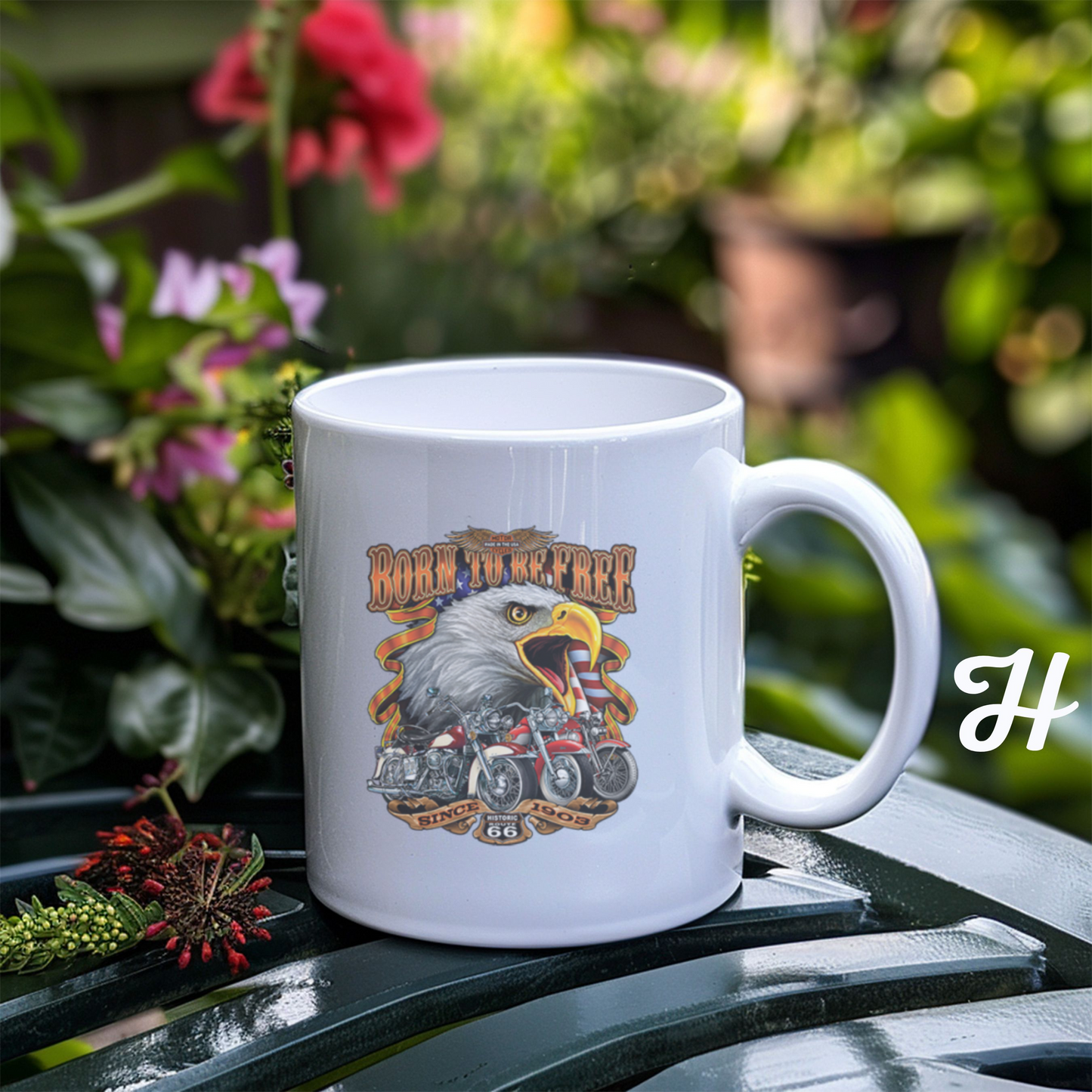 Customized Ceramic Mug, Motorcycle Design Coffee Cup, Gift for Motorcycle Lovers, Freedom Eagle Art, Personalized Drinkware