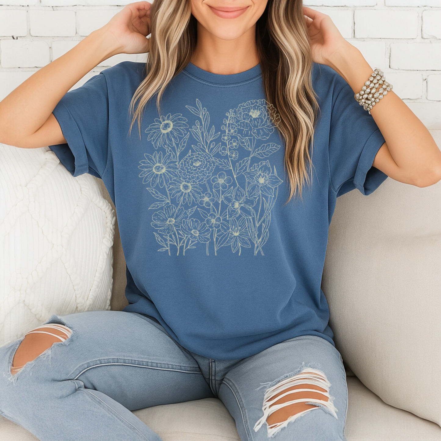 Floral Graphic Tee, Artistic Flower Shirt, Boho Chic Top, Women's Casual T-Shirt, Nature Lover Gift, Unique Graphic Tee, Stylish Summer Shirt