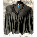 Old Navy Top Medium Gray Textured Clip Dot Long Sleeve Peasant Blouse Women's