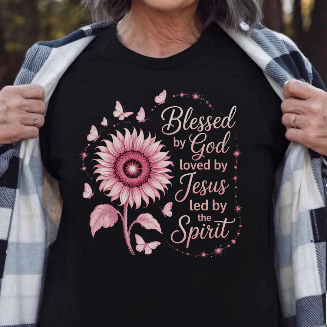 Blessed by God T-Shirt, Inspirational Christian Tee, Sunflower Faith Shirt, Loved by Jesus Top, Spiritual Graphic Tee, Gift for Her, Boho Style