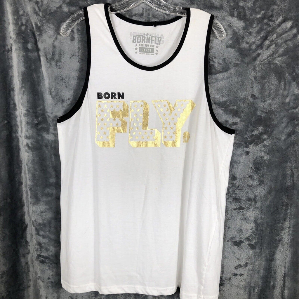 Bornfly Tank Top Mens Shirt White Gold Size Large