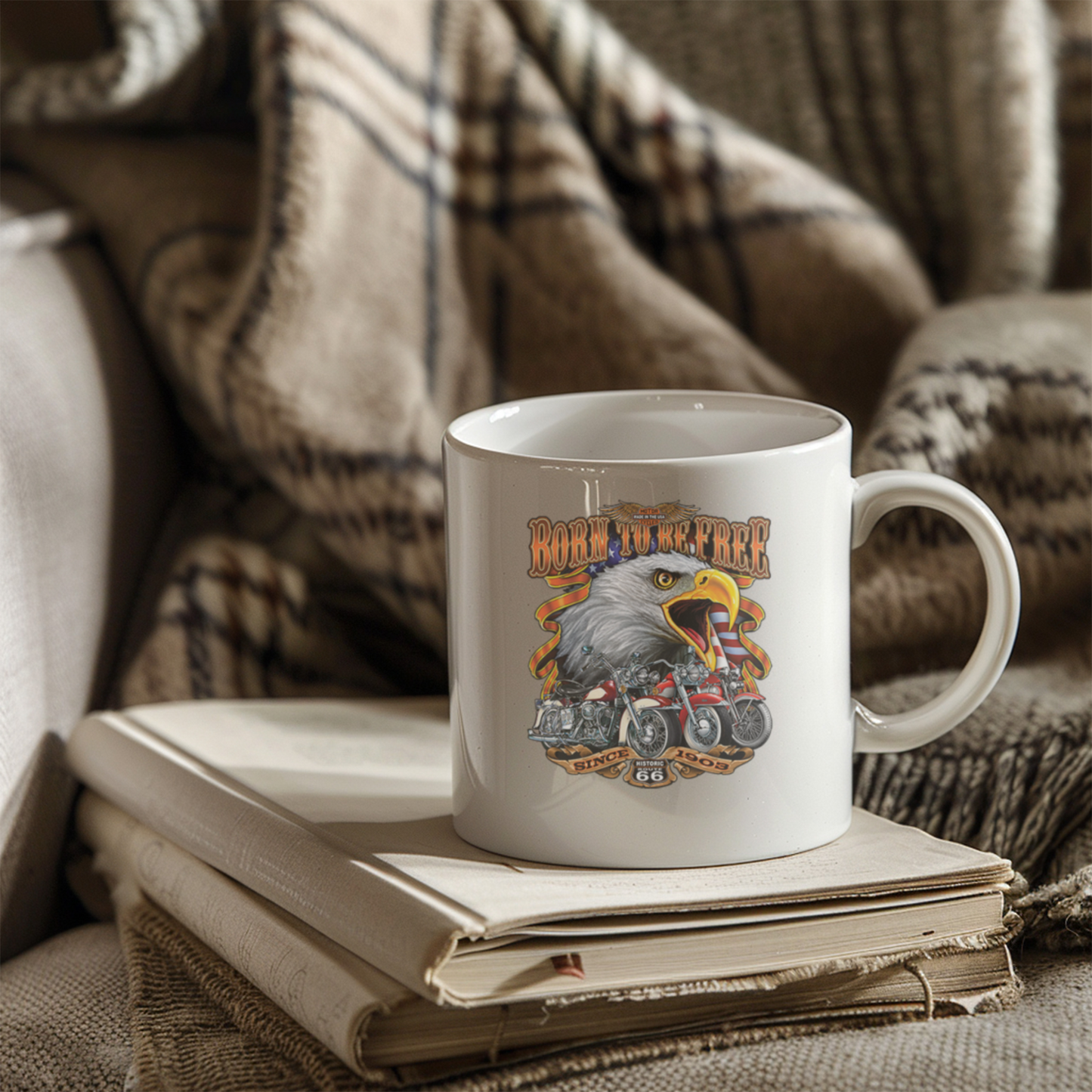 Customized Ceramic Mug, Motorcycle Design Coffee Cup, Gift for Motorcycle Lovers, Freedom Eagle Art, Personalized Drinkware