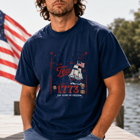 Patriotic T-Shirt, American History Tee, 1773 Spilling the Tea Shirt, Freedom Celebration Shirt, Graphic Tee for History Buffs