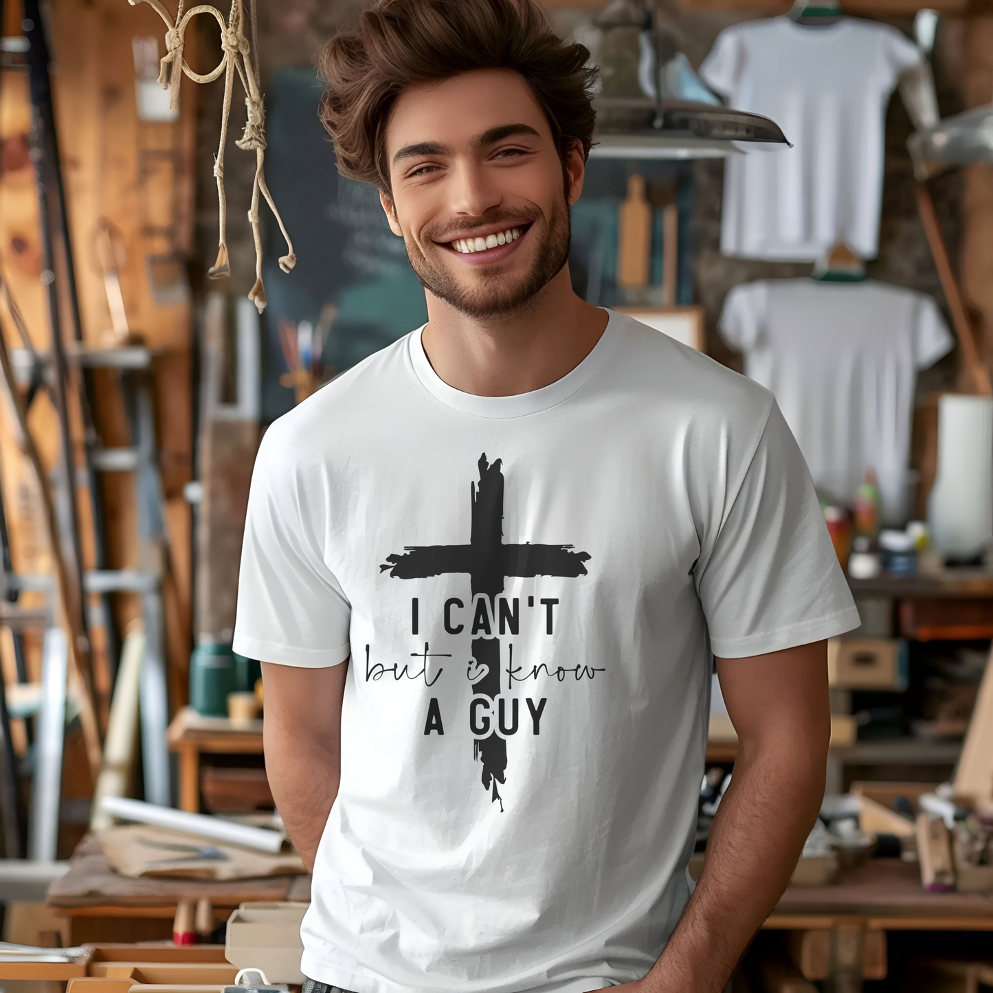 Christian Graphic Tee for Men, Cross Inspirational Shirt, Casual Faith-Based Apparel, Outdoorsy Cotton T-Shirt, Spiritual Gift for Him