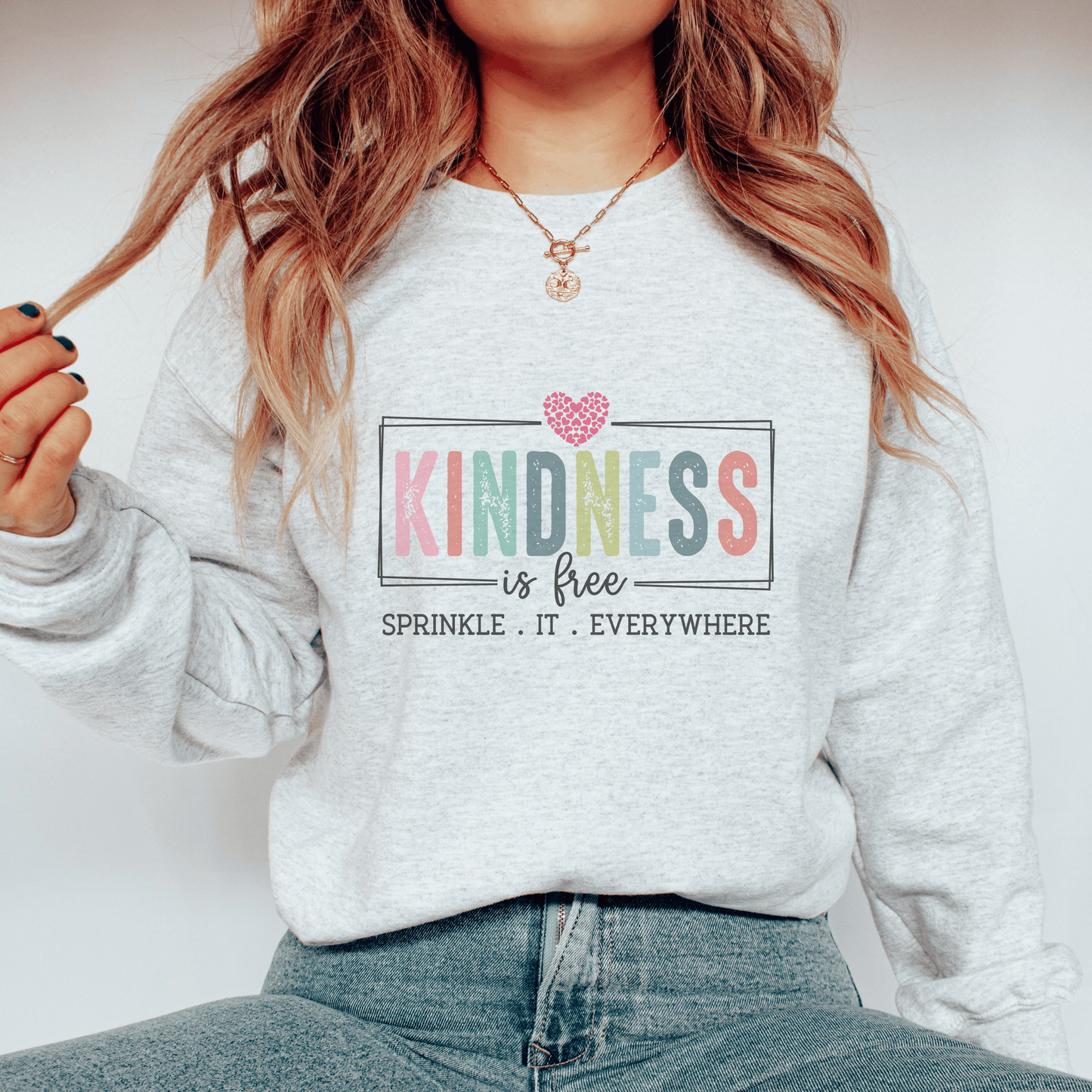 Kindness Sweatshirt, Motivational Crewneck, Inspirational Gift, Unisex Cotton Blend Pullover, Custom Apparel, Heart Design
